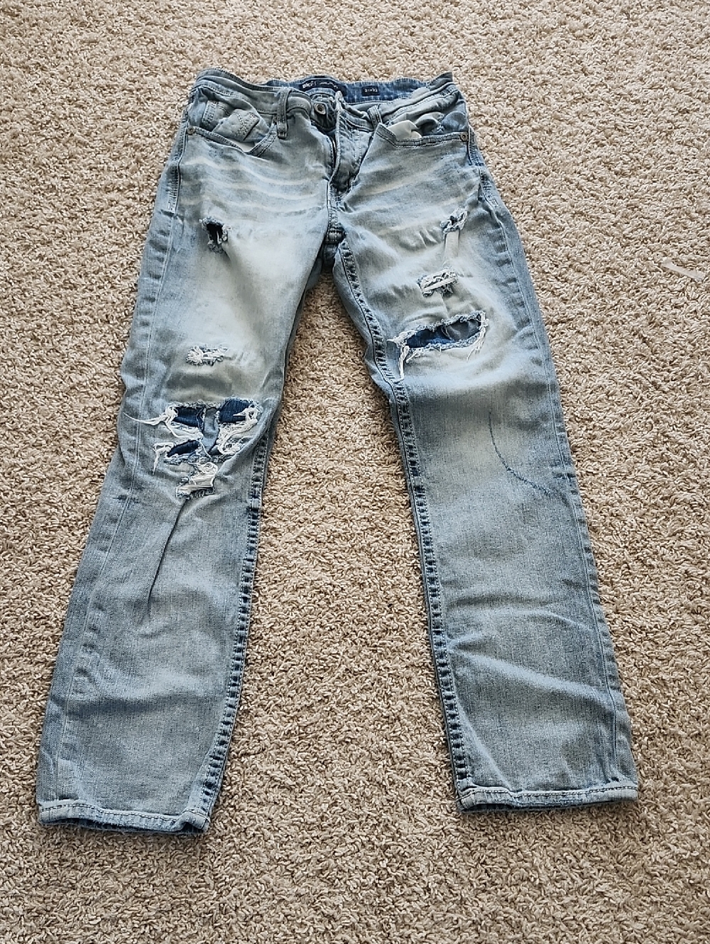 BKE Light Blue Distressed Slim Straight Jeans